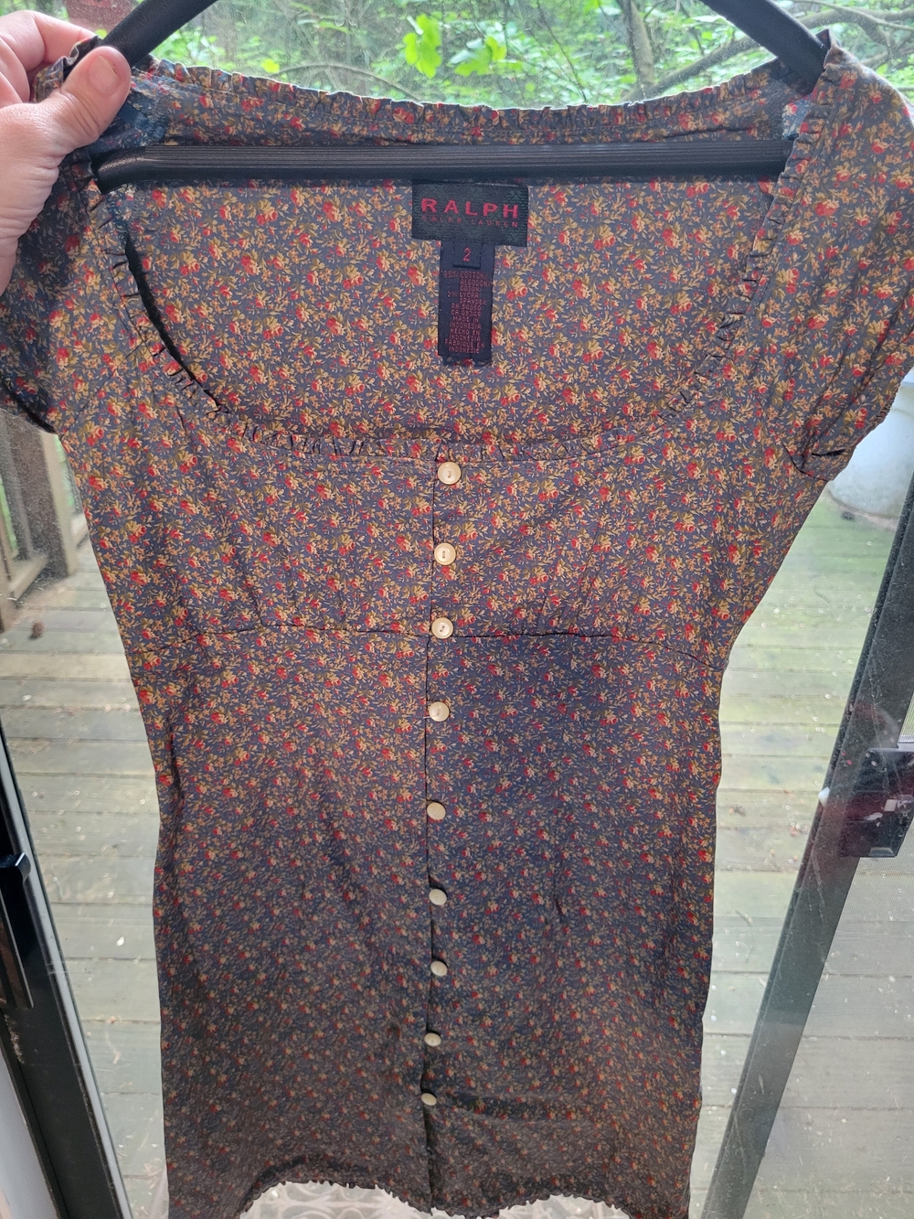 Ralph Lauren Navy Midi Dress with Red and Yellow Floral Print